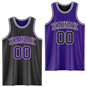 Custom Reversible Black Purple-White Double Side Authentic Basketball Jersey