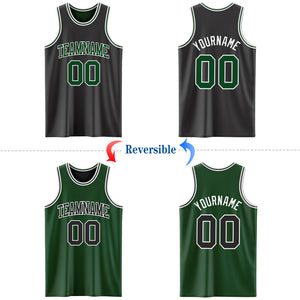 Custom Reversible Black Green-White Double Side Authentic Basketball Jersey