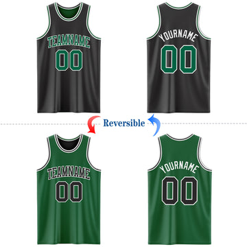 Custom Reversible Black Kelly Green-White Double Side Authentic Basketball Jersey