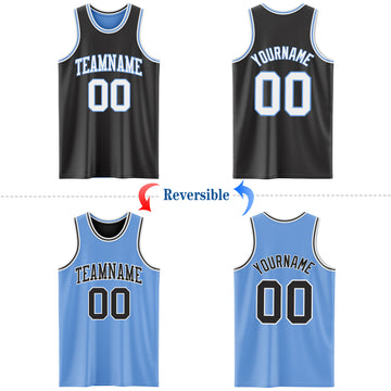 Custom Reversible Black White-Light Blue Double Side Authentic Basketball Jersey