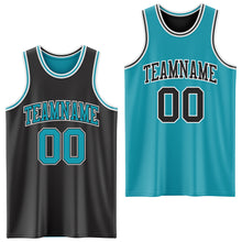 Load image into Gallery viewer, Custom Reversible Black Teal-White Double Side Authentic Basketball Jersey
