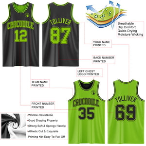 Custom Reversible Black Neon Green Double Side Authentic Basketball Jersey