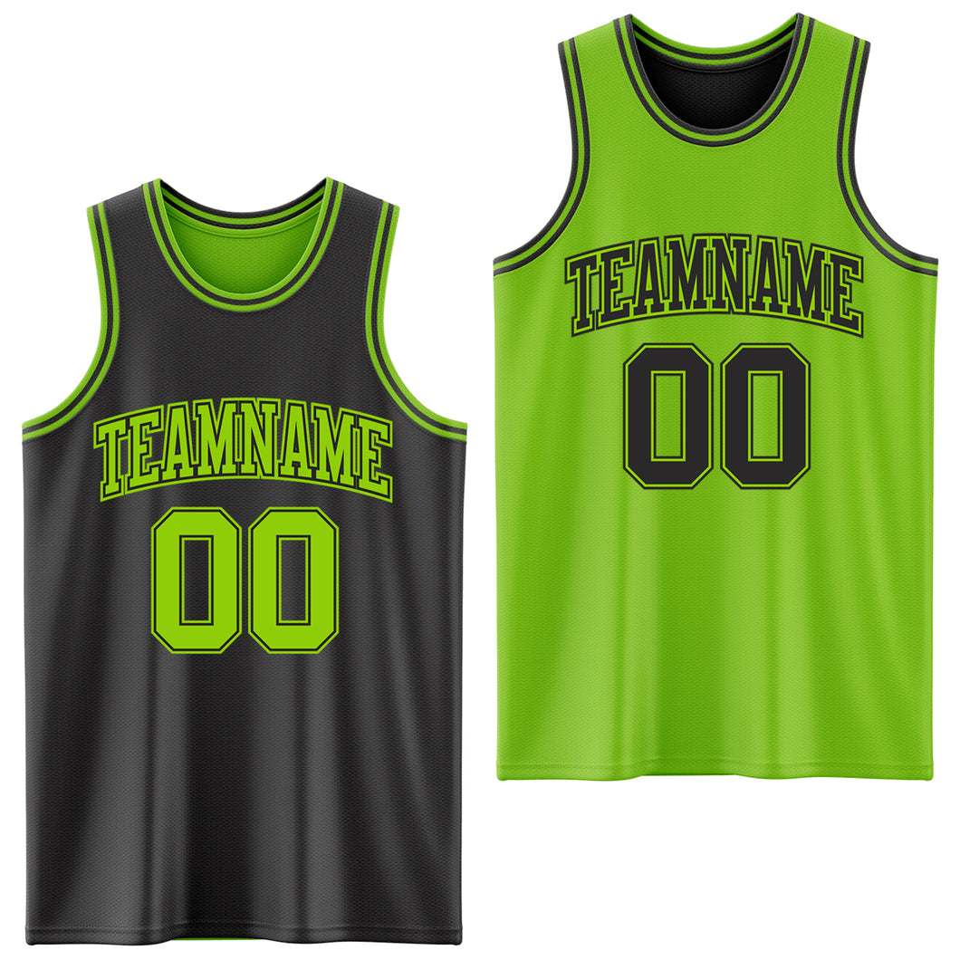 Custom Reversible Black Neon Green Double Side Authentic Basketball Jersey