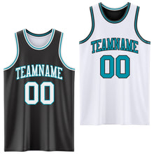 Load image into Gallery viewer, Custom Reversible Black White-Teal Double Side Authentic Basketball Jersey
