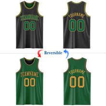 Load image into Gallery viewer, Custom Reversible Black Kelly Green-Old Gold Double Side Authentic Basketball Jersey
