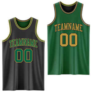 Custom Reversible Black Kelly Green-Old Gold Double Side Authentic Basketball Jersey