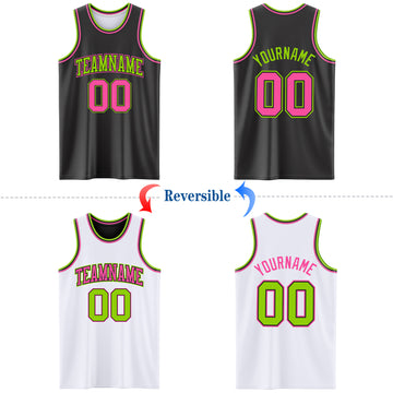 Custom Reversible Black Pink-Neon Green Double Side Authentic Basketball Jersey