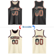 Laden Sie das Bild in den Galerie-Viewer, Custom Reversible Black Vintage USA Flag Cream-Maroon Double Side Authentic Basketball Jersey
