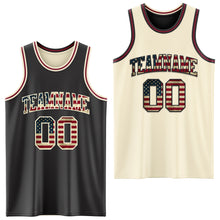 Laden Sie das Bild in den Galerie-Viewer, Custom Reversible Black Vintage USA Flag Cream-Maroon Double Side Authentic Basketball Jersey
