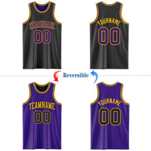 Load image into Gallery viewer, Custom Reversible Black Purple-Gold Double Side Authentic Basketball Jersey
