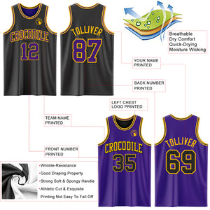 Custom Reversible Black Purple-Gold Double Side Authentic Basketball Jersey