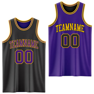 Custom Reversible Black Purple-Gold Double Side Authentic Basketball Jersey