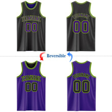 Load image into Gallery viewer, Custom Reversible Black Purple-Neon Green Double Side Authentic Basketball Jersey
