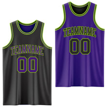 Load image into Gallery viewer, Custom Reversible Black Purple-Neon Green Double Side Authentic Basketball Jersey
