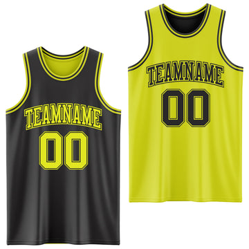 Custom Reversible Black Neon Yellow Double Side Authentic Basketball Jersey