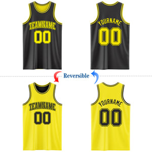 Custom Reversible Black Light Yellow Double Side Authentic Basketball Jersey