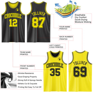 Custom Reversible Black Light Yellow Double Side Authentic Basketball Jersey