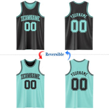 Load image into Gallery viewer, Custom Reversible Black Ice Blue Double Side Authentic Basketball Jersey
