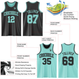 Custom Reversible Black Ice Blue Double Side Authentic Basketball Jersey