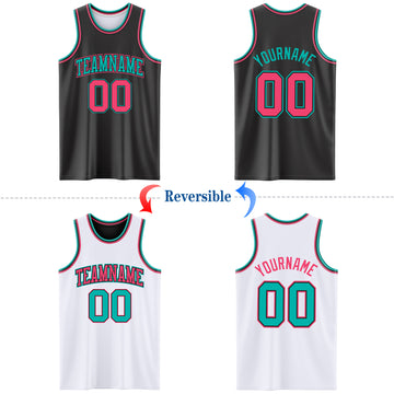 Custom Reversible Black Neon Pink-Aqua Double Side Authentic Basketball Jersey