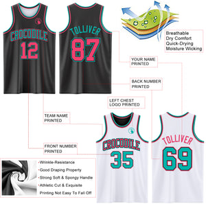 Custom Reversible Black Neon Pink-Aqua Double Side Authentic Basketball Jersey