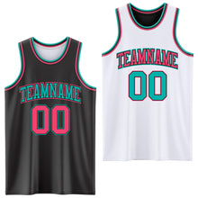 Load image into Gallery viewer, Custom Reversible Black Neon Pink-Aqua Double Side Authentic Basketball Jersey
