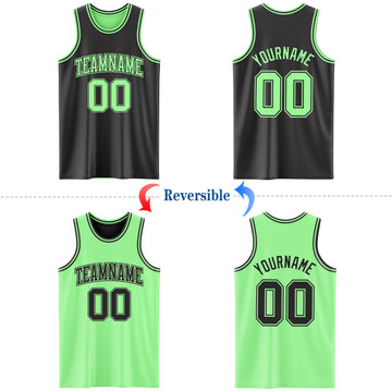 Custom Reversible Black Pea Green Double Side Authentic Basketball Jersey