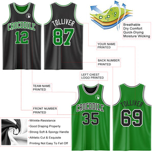 Custom Reversible Black Grass Green-White Double Side Authentic Basketball Jersey