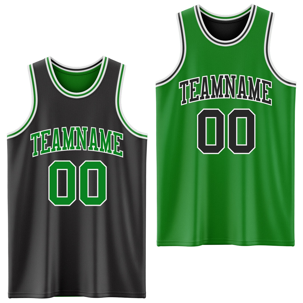 Custom Reversible Black Grass Green-White Double Side Authentic Basketball Jersey