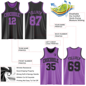 Custom Reversible Black Medium Purple Double Side Authentic Basketball Jersey