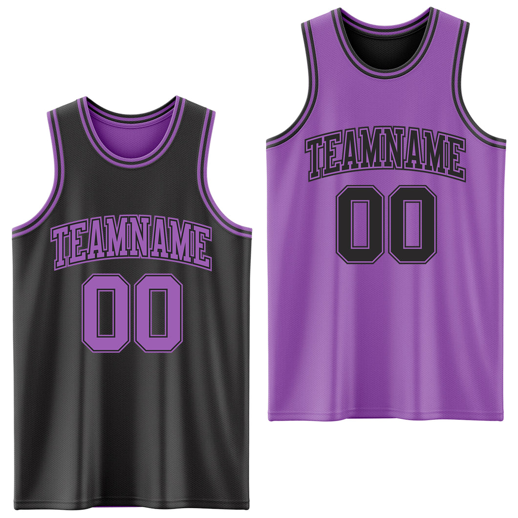 Custom Reversible Black Medium Purple Double Side Authentic Basketball Jersey