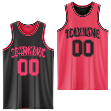 Custom Reversible Black Neon Pink Double Side Authentic Basketball Jersey