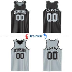 Custom Reversible Black Silver Double Side Authentic Basketball Jersey