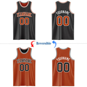 Custom Reversible Black Texas Orange-White Double Side Authentic Basketball Jersey