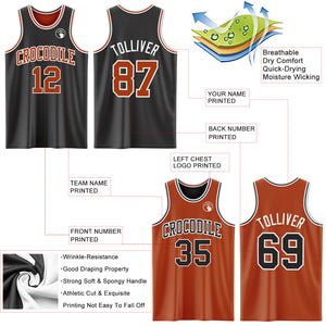 Custom Reversible Black Texas Orange-White Double Side Authentic Basketball Jersey