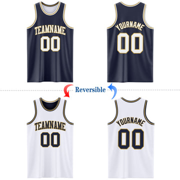 Custom Navy White-Old Gold Reversible Double Side Basketball Jersey