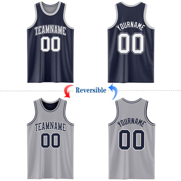 Custom Navy White-Gray Reversible Double Side Basketball Jersey