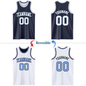 Custom Navy White-Light Blue Reversible Double Side Basketball Jersey