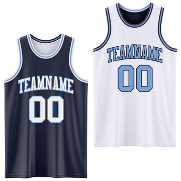 Custom Navy White-Light Blue Reversible Double Side Basketball Jersey