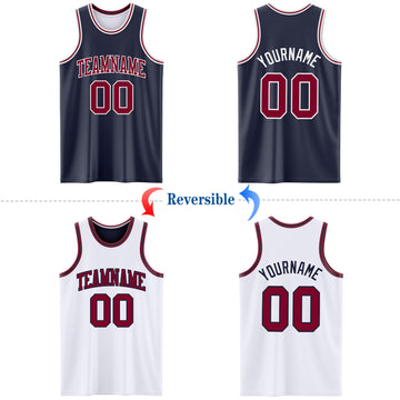 Custom Navy Maroon-White Reversible Double Side Basketball Jersey