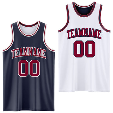 Custom Navy Maroon-White Reversible Double Side Basketball Jersey