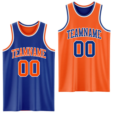 Custom Royal Orange-White Reversible Double Side Basketball Jersey