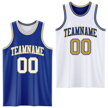 Custom Royal White-Old Gold Reversible Double Side Basketball Jersey