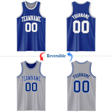 Custom Royal White-Gray Reversible Double Side Basketball Jersey