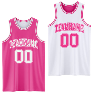 Custom Pink White Reversible Double Side Basketball Jersey