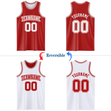 Custom Red White Reversible Double Side Basketball Jersey