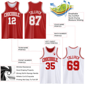 Custom Red White Reversible Double Side Basketball Jersey