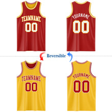 Laden Sie das Bild in den Galerie-Viewer, Custom Red White-Gold Reversible Double Side Basketball Jersey
