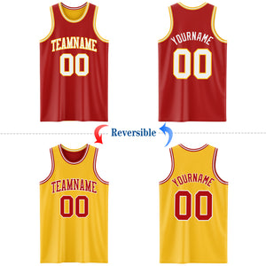 Custom Red White-Gold Reversible Double Side Basketball Jersey