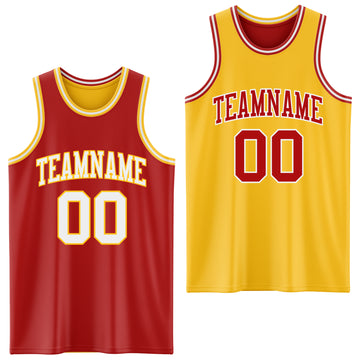 Custom Red White-Gold Reversible Double Side Basketball Jersey